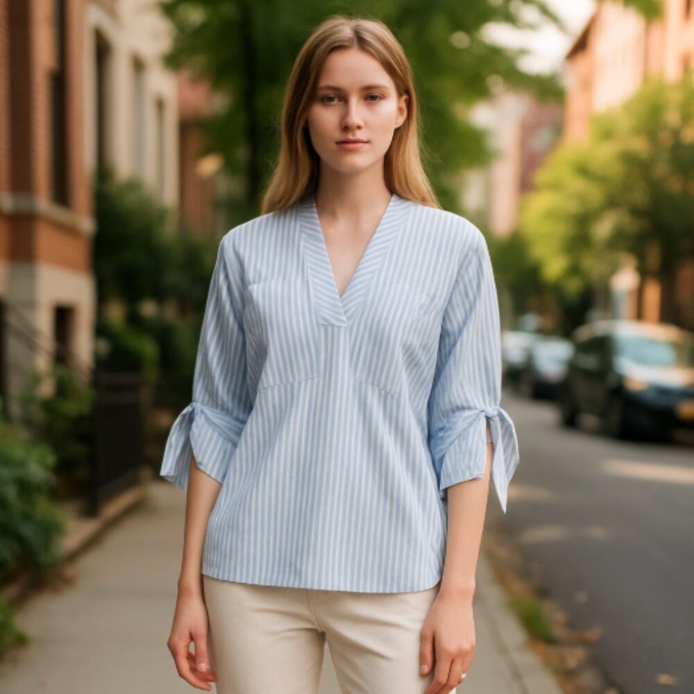 NWT Calvin Klein Striped Relax Blouse Pullover L